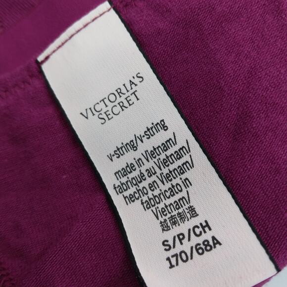 Victoria's Secret V String Size Small Fuchsia White Logo Print on Elastic - Picture 4 of 9